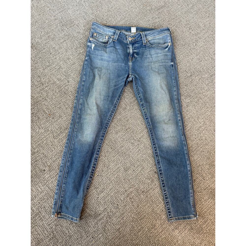 True Religion Womens Jeans Super Skinny Zipper Sides‎ Aura Quartz Denim 31